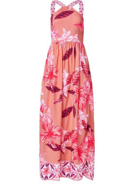 Women's Venus Peach Pink Floral Halter Maxi Dress Cut Out Adjustable Back Size 8